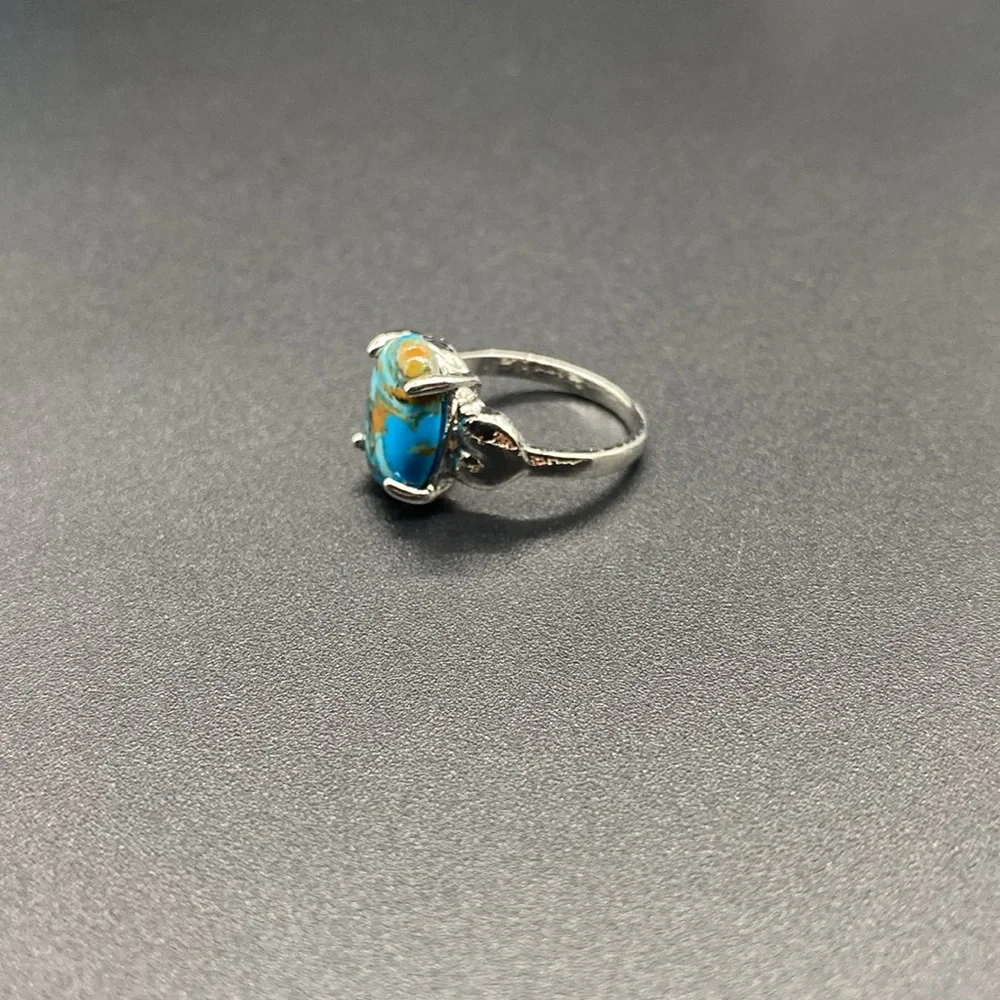 Item 198 Aqua Marine Blue And Brown Gem Ring Sz 7.5